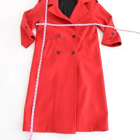 Vintage International Scene Red 100% Wool Maxi Double  Breasted Winter Coat 9/10 - Picture 4 of 16